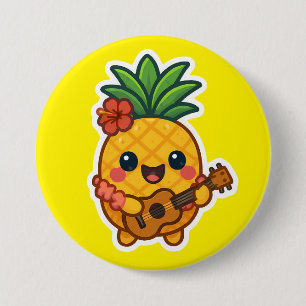 Glimlachende Kawaii Ananas – Tropisch Ronde Button 7,6 Cm