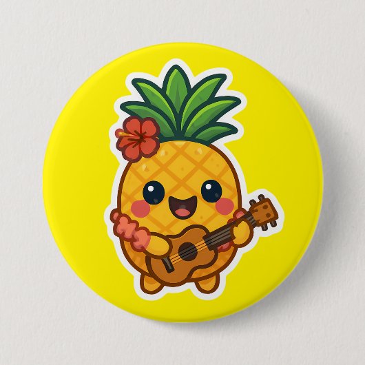 Glimlachende Kawaii Ananas – Tropisch Ronde Button 7,6 Cm (Voorkant)