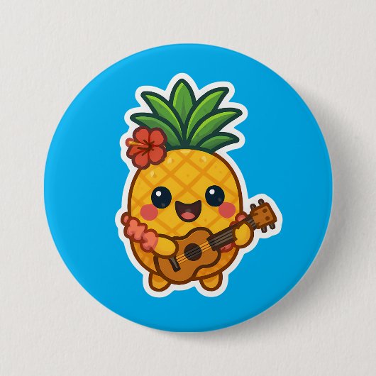 Glimlachende Kawaii Ananas – Tropisch Ronde Button 7,6 Cm (Voorkant)