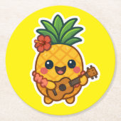Glimlachende Kawaii Ananas – Tropisch Ronde Kartonnen Onderzetter (Voorkant)