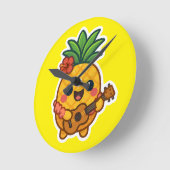 Glimlachende Kawaii Ananas – Tropisch Ronde Klok (Hoek)