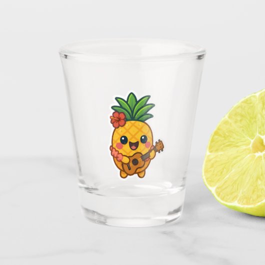 Glimlachende Kawaii Ananas – Tropisch Shot Glas (Voorkant)