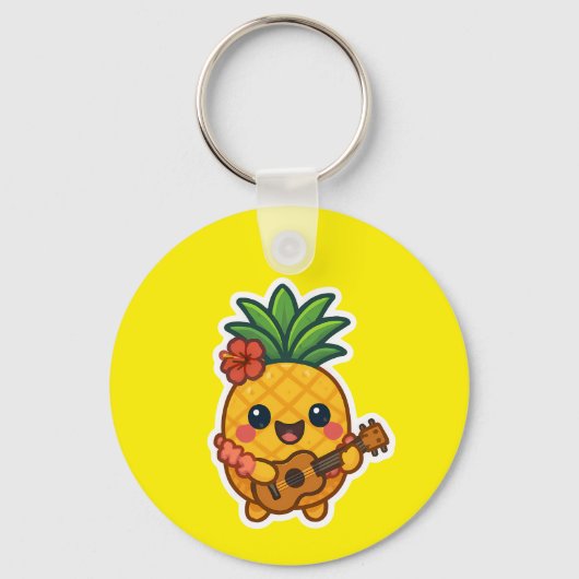 Glimlachende Kawaii Ananas – Tropisch Sleutelhanger (Voorkant)