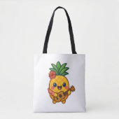 Glimlachende Kawaii Ananas – Tropisch Tote Bag (Voorkant)