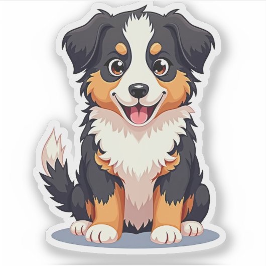 Glimlachende Kawaii Aussie Shepherd Puppy Sticker (Voorkant)