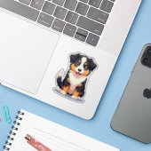Glimlachende Kawaii Aussie Shepherd Puppy Sticker (Laptop met iPhone)