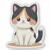 Glimlachende Kawaii Calico kat met roze wangen Sticker (Voorkant)