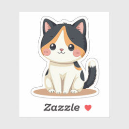 Glimlachende Kawaii Calico kat met roze wangen Sticker