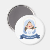 Glimlachende Kawaii Maagd Maria met Bloem – Wit Magneet (Voorkant / Achterkant)
