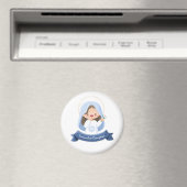 Glimlachende Kawaii Maagd Maria met Bloem – Wit Magneet (Insitu (Vaatwasser))