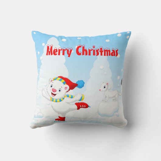 Glimlachende kerst Polar Beer aan het schaatsen Kussen (Achterkant)