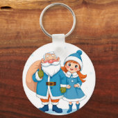 Glimlachende kerstman en sneeuwmeisje sleutelhanger (Achterkant)