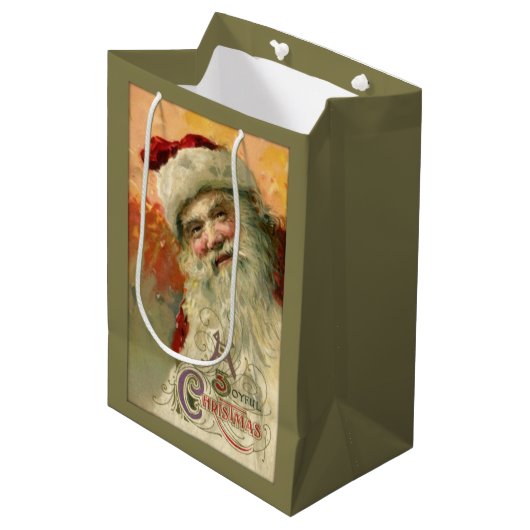 glimlachende kerstman gepersonaliseerd medium cadeauzakje (Voorkant Gekanteld)