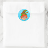 Glimlachende Kerstmis Elf Ronde Sticker (Tas)