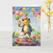 Glimlachende Kikker met Vieren Kaart (Gele Bloem)