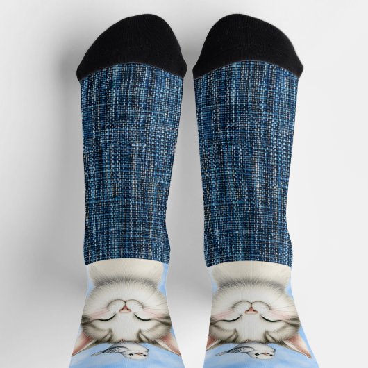 Glimlachende kitten en vogel sokken (Top)