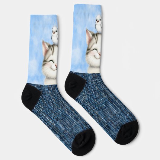Glimlachende kitten en vogel sokken (Rechts)