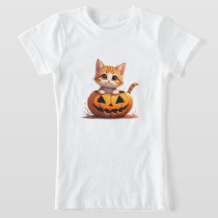 Glimlachende Kitten In Pompoenvlek Halloween 🎃 T-shirt