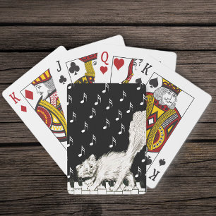 Glimlachende Knipogende Fluffy Witte Kat op Piano Pokerkaarten