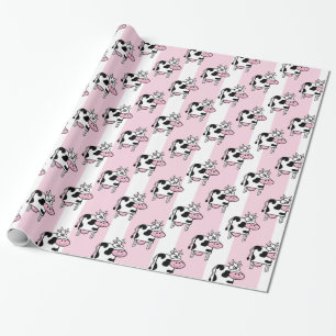 Glimlachende koe meisjesachtige dierenprint cadeaupapier