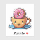 Glimlachende koffie met Dunking Donut Waterdicht Sticker (Vel)