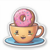 Glimlachende koffie met Dunking Donut Waterdicht Sticker (Voorkant)