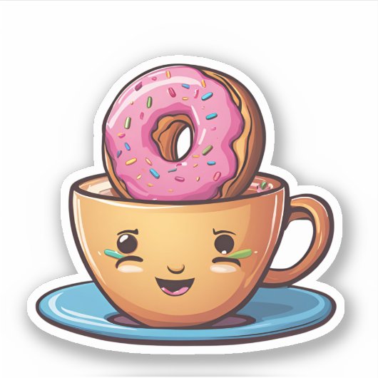 Glimlachende koffie met Dunking Donut Waterdicht Sticker (Voorkant)