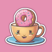 Glimlachende koffie met Dunking Donut Waterdicht Sticker