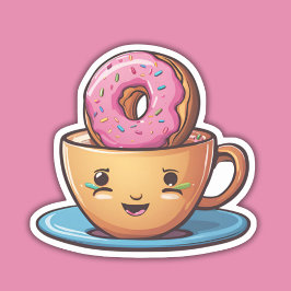 Glimlachende koffie met Dunking Donut Waterdicht Sticker
