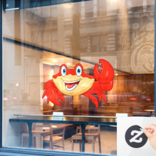 Glimlachende Krab Zeevoedsel Restaurant Cartoon Pe Raamsticker