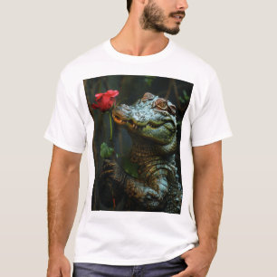 Glimlachende krokodil met een Rozen Cartoon T-shir T-shirt