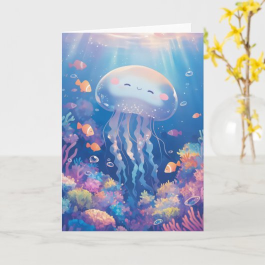 Glimlachende kwal in een levendig rif kaart (Gele Bloem)