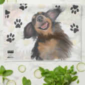 Glimlachende Lange Haired Doxie Paw Print Originel Theedoek (Gevouwen)