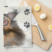 Glimlachende Lange Haired Doxie Paw Print Originel Theedoek (Quarter Fold)