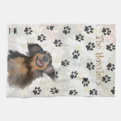 Glimlachende Lange Haired Doxie Paw Print Originel Theedoek (Horizontaal)
