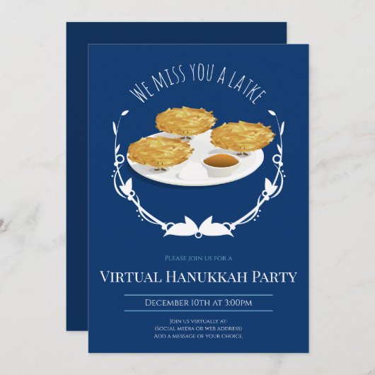 Glimlachende latkes blauw wit virtuele Chanoeka pa Kaart (Voorkant / Achterkant)