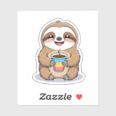 Glimlachende Luiaard Met Een Hete Kop Koffie Stick Sticker (Vel)