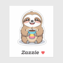 Glimlachende luiaard met een hete kop koffie Stick Sticker