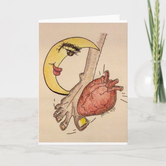 Glimlachende maan over het hart van de dingen bedankkaart (Voorkant)