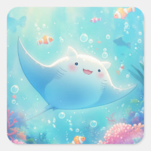 Glimlachende Manta Rog in Koraalparadijs Vierkante Sticker