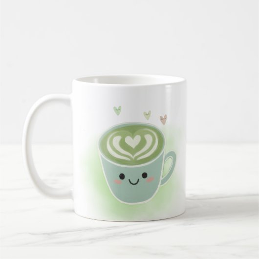 Glimlachende Matcha Latte Hart Mok (Links)