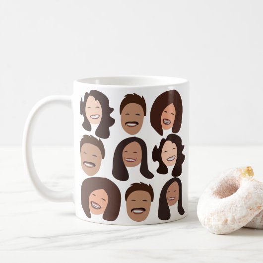 Glimlachende Mensen Gelukkig Gezicht Koffiemok (Met donut)