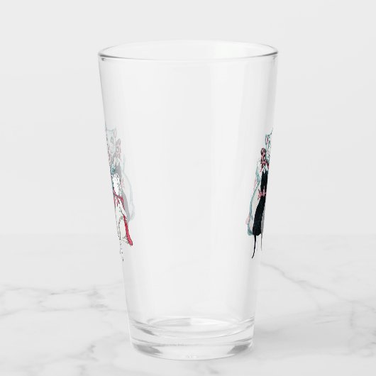 Glimlachende moederkat zittend met drie Kittens st Glas (Rechts)