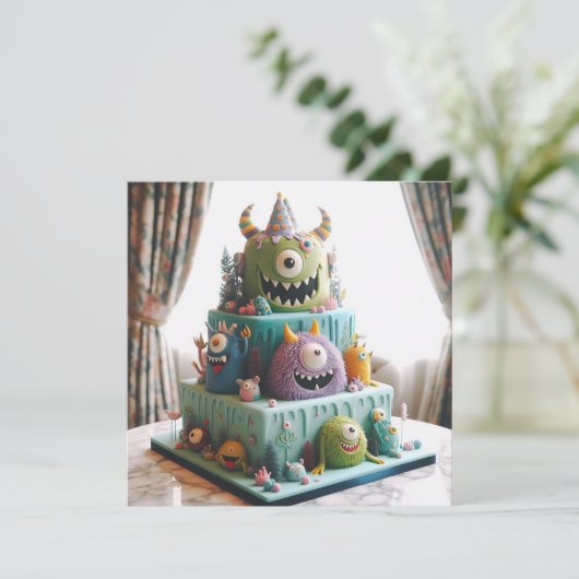 GLIMLACHENDE MONSTERS VERSIERD KINDEREN VERJAARDAG KAART (Staand voorkant)