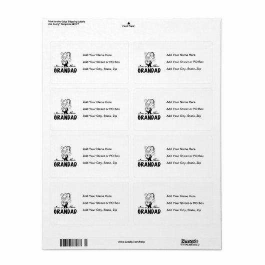 Glimlachende nieuwe Grandad T-shirts en geschenken Etiket (Full Sheet)