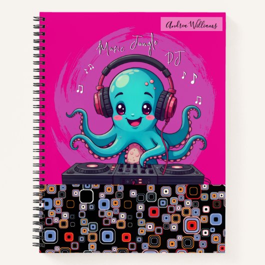 Glimlachende Octopus DJ, Happy Music Oerwoud Notitieboek (Voorkant)