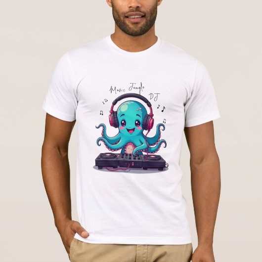 Glimlachende Octopus DJ, Happy Music Oerwoud T-shi T-shirt (Voorkant)
