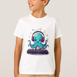 Glimlachende Octopus DJ, Happy Music Oerwoud T-shi T-shirt