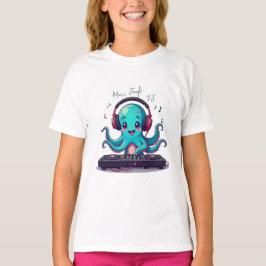 Glimlachende Octopus DJ, Happy Music Oerwoud T-shi T-shirt
