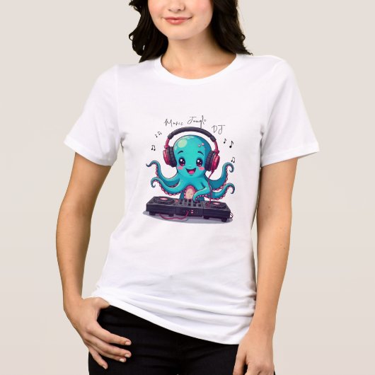 Glimlachende Octopus DJ, Happy Music Oerwoud T-shi Tri-Blend Shirt (Voorkant)